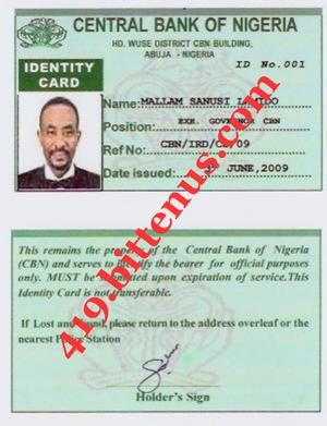 CENTRAL BANK ID CARD SANISI
